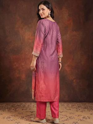 Women Bandhani Printed Regular Sequinned Kurta with Trousers & With Dupatta 4