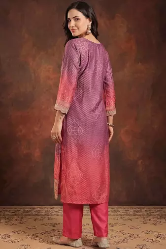 Women Bandhani Printed Regular Sequinned Kurta with Trousers & With Dupatta