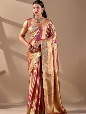 Multicolor silk blend woven design saree with blouse 1