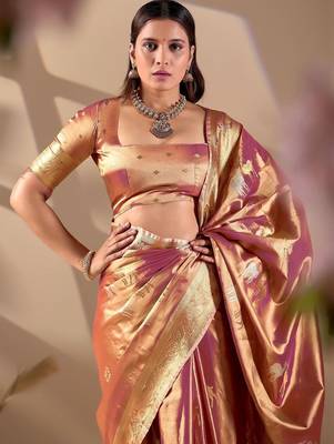 Multicolor silk blend woven design saree with blouse 3