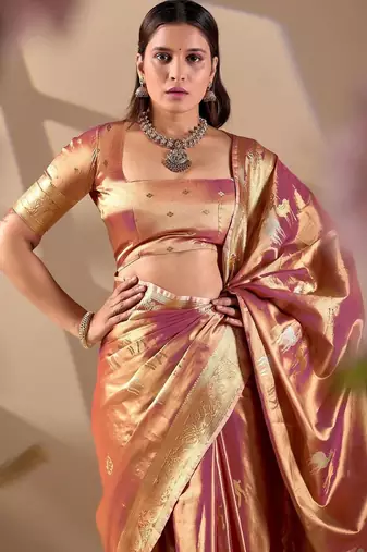 Multicolor silk blend woven design saree with blouse