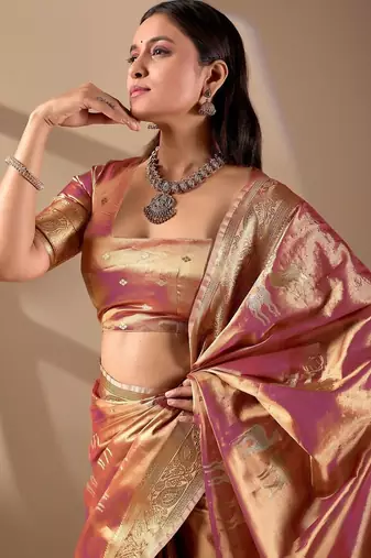 Multicolor silk blend woven design saree with blouse