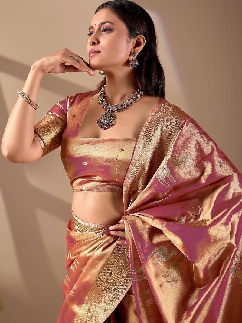 Multicolor silk blend woven design saree with blouse