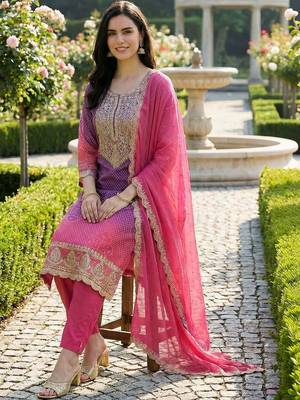 Women Ethnic Motifs Printed Regular Thread Work Kurta with Trousers & With Dupatta 1