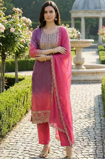 Women Ethnic Motifs Printed Regular Thread Work Kurta with Trousers & With Dupatta