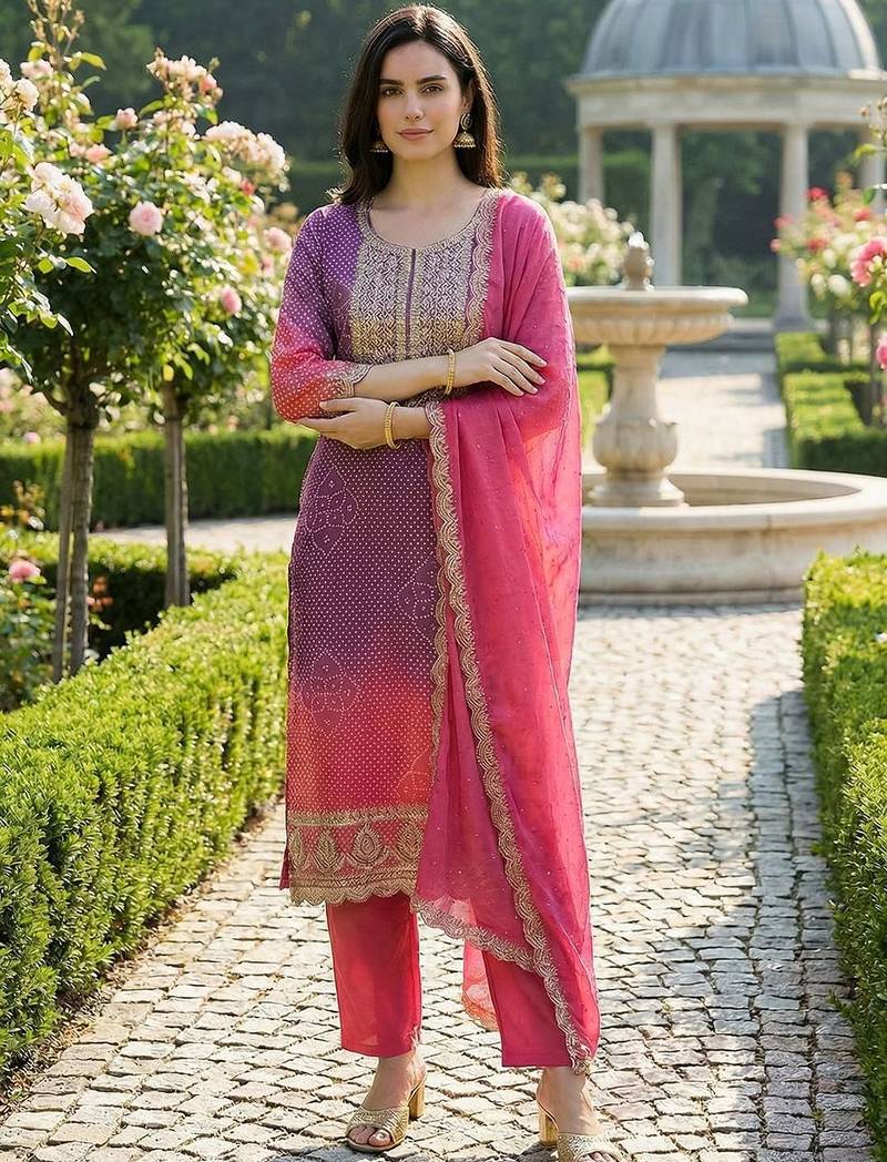 Women Ethnic Motifs Printed Regular Thread Work Kurta with Trousers & With Dupatta