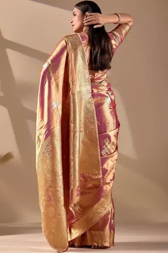 Multicolor silk blend woven design saree with blouse