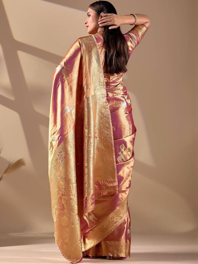 Multicolor silk blend woven design saree with blouse