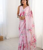 pink heavy chiffon mirror work saree