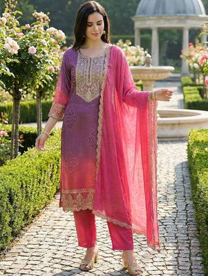 Women Ethnic Motifs Printed Regular Thread Work Kurta with Trousers & With Dupatta 3