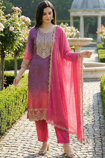 Women Ethnic Motifs Printed Regular Thread Work Kurta with Trousers & With Dupatta