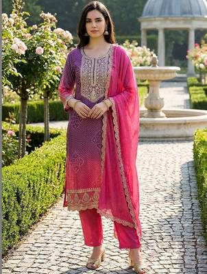 Women Ethnic Motifs Printed Regular Thread Work Kurta with Trousers & With Dupatta 4