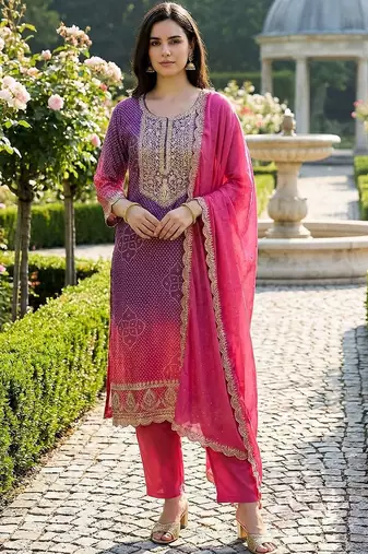 Women Ethnic Motifs Printed Regular Thread Work Kurta with Trousers & With Dupatta