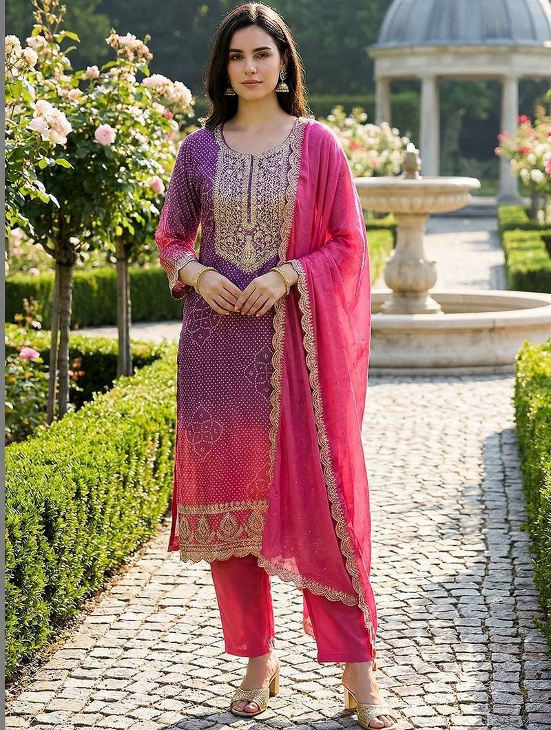 Women Ethnic Motifs Printed Regular Thread Work Kurta with Trousers & With Dupatta