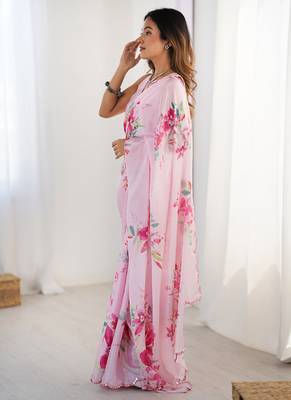 pink heavy chiffon mirror work saree 2