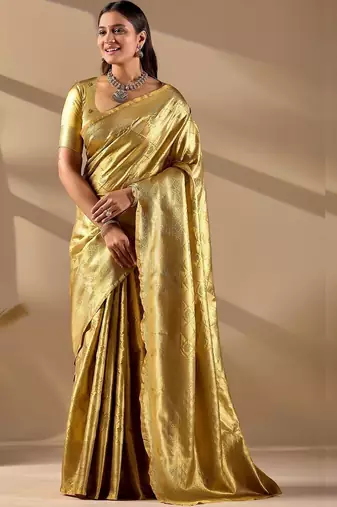 Gold silk blend woven design saree with blouse