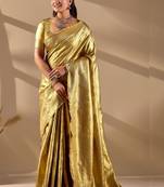 Gold silk blend woven design saree with blouse