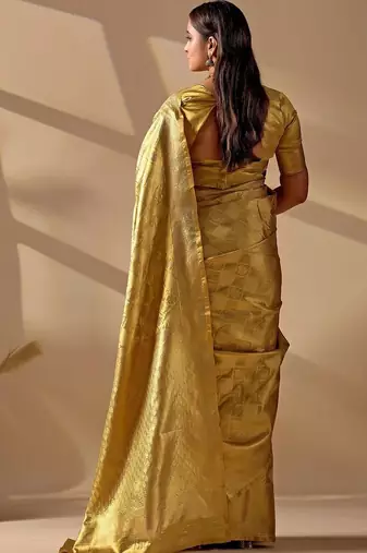 Gold silk blend woven design saree with blouse