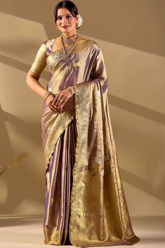 Purple silk blend woven design saree with blouse