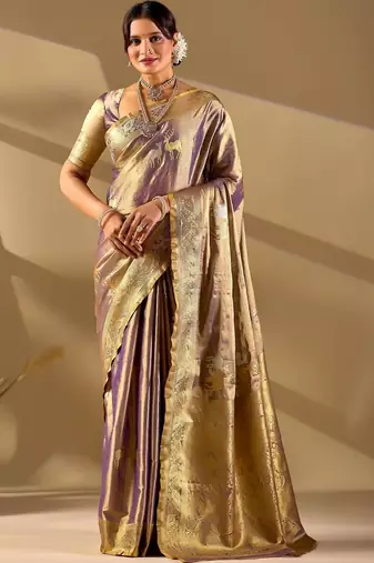 Purple silk blend woven design saree with blouse