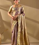Purple silk blend woven design saree with blouse