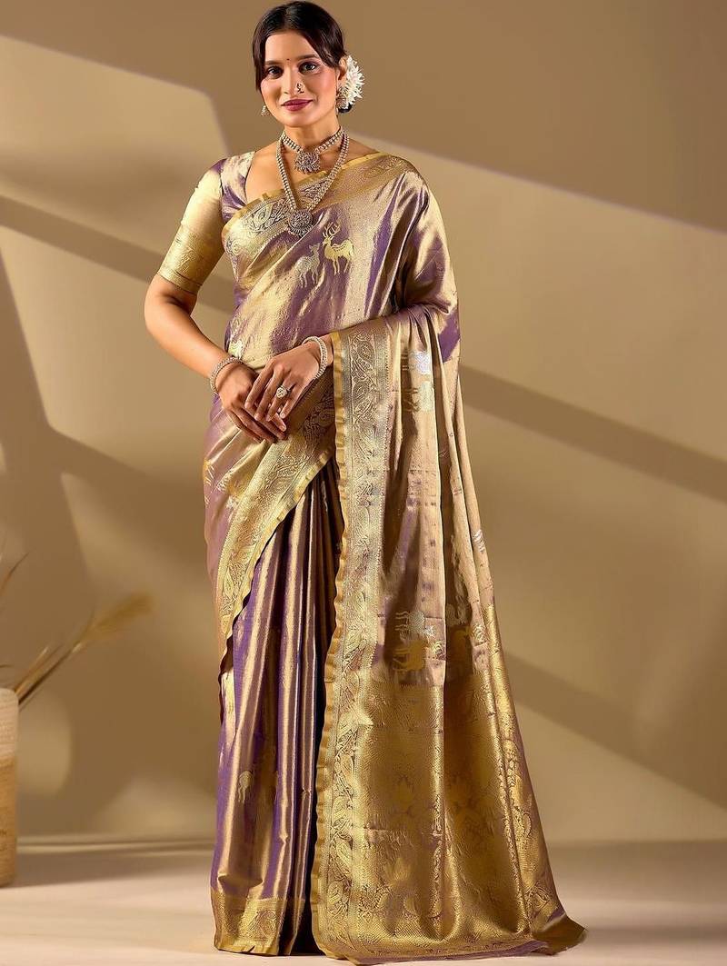 Purple silk blend woven design saree with blouse