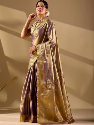 Purple silk blend woven design saree with blouse 2