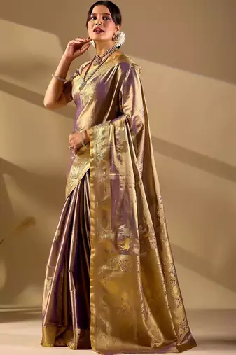 Purple silk blend woven design saree with blouse