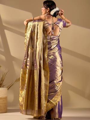 Purple silk blend woven design saree with blouse 4