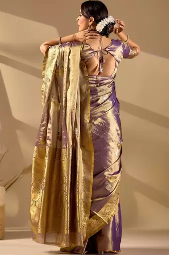 Purple silk blend woven design saree with blouse
