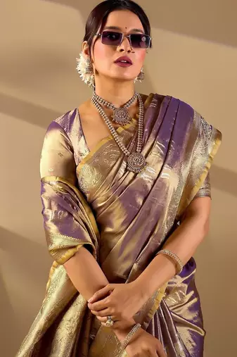 Purple silk blend woven design saree with blouse