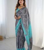 grey heavy chiffon mirror work saree
