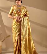 Gold silk blend woven design saree with blouse