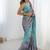 grey heavy chiffon mirror work saree