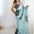 aqua blue heavy chiffon mirror work saree