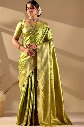 Lime silk blend woven design saree with blouse