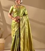 Lime silk blend woven design saree with blouse