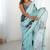 aqua blue heavy chiffon mirror work saree