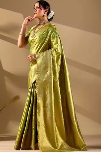 Lime silk blend woven design saree with blouse