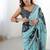 aqua blue heavy chiffon mirror work saree
