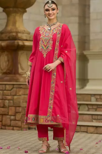 Women Ethnic Motifs Embroidered Regular Kurta with Trousers & With Dupatta