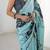 aqua blue heavy chiffon mirror work saree