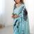 aqua blue heavy chiffon mirror work saree