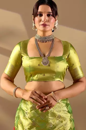 Lime silk blend woven design saree with blouse