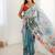 turquoise heavy chiffon mirror work saree
