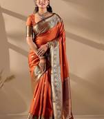 Orange silk blend woven design saree with blouse