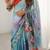 turquoise heavy chiffon mirror work saree
