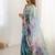 turquoise heavy chiffon mirror work saree