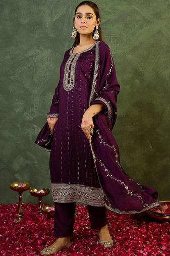 Women Ethnic Motifs Embroidered Regular Thread Work Kurta with Trousers & With Dupatta