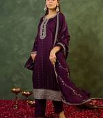 Women Ethnic Motifs Embroidered Regular Thread Work Kurta with Trousers & With Dupatta